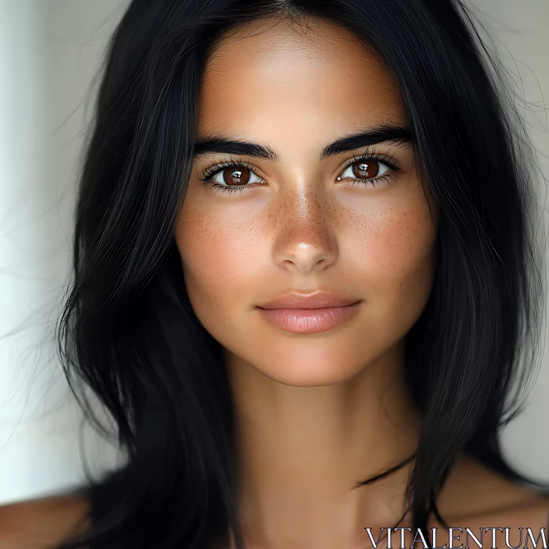 Elegant Close-Up of a Woman with Freckles AI Image