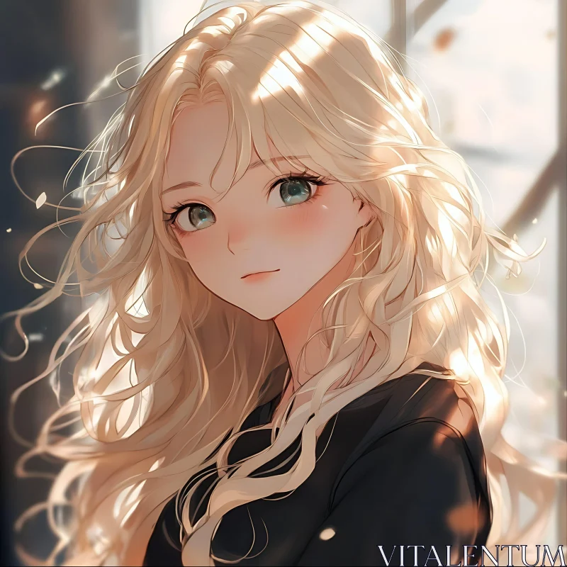 Dreamy Anime Portrait of a Blonde Girl AI Image