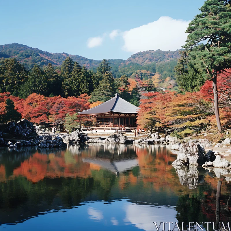 AI ART Temple in Autumn Landscape