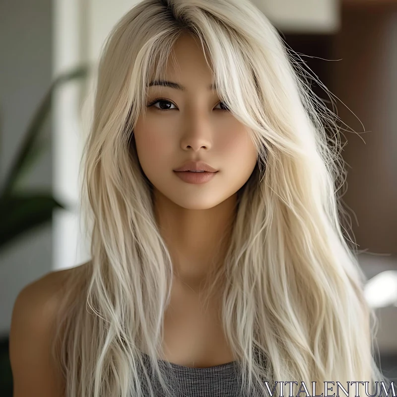 AI ART Blonde Woman with Flowing Hair and Soft Makeup