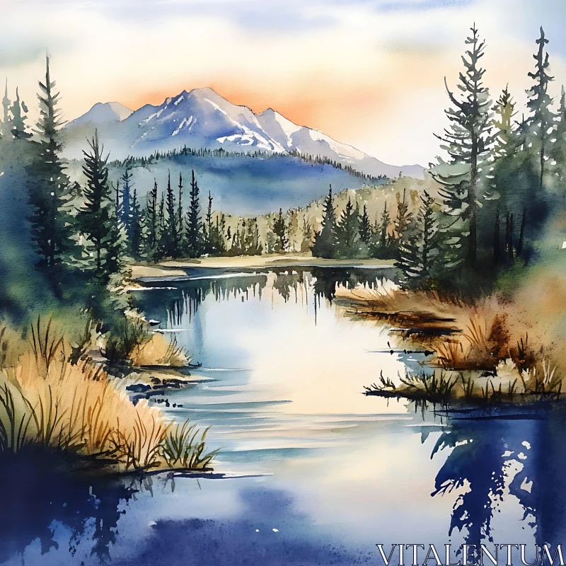 Peaceful Mountain Lake Landscape AI Image