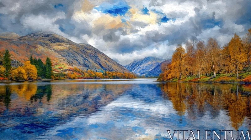 AI ART Serene Lake in Autumn with Mountain Reflections