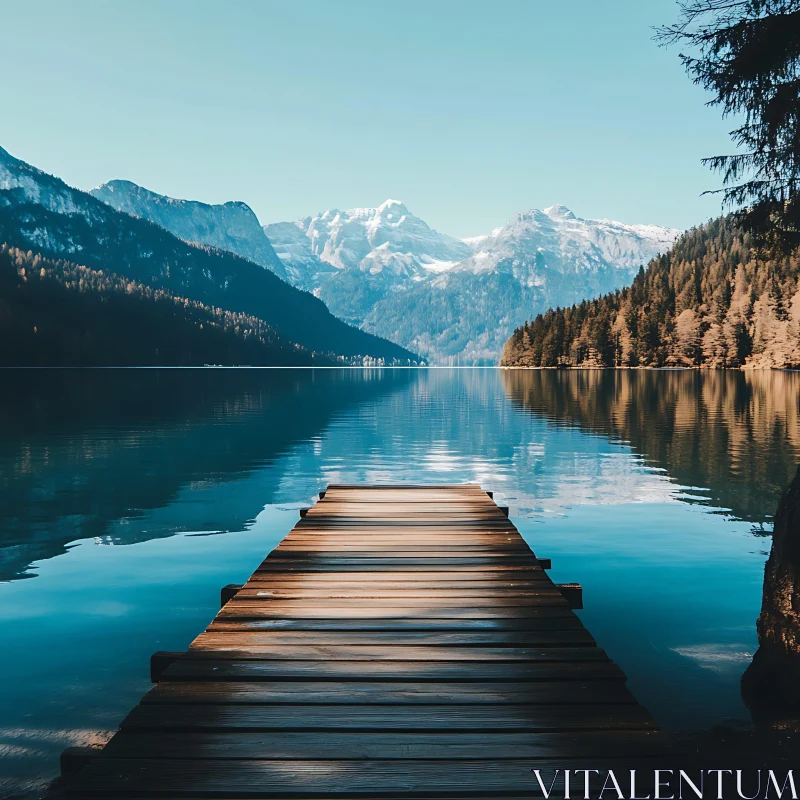 Serene Lake with Stunning Mountain View AI Image