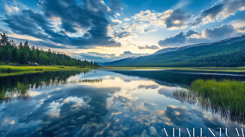 Peaceful Mountain Lake Reflection AI Image