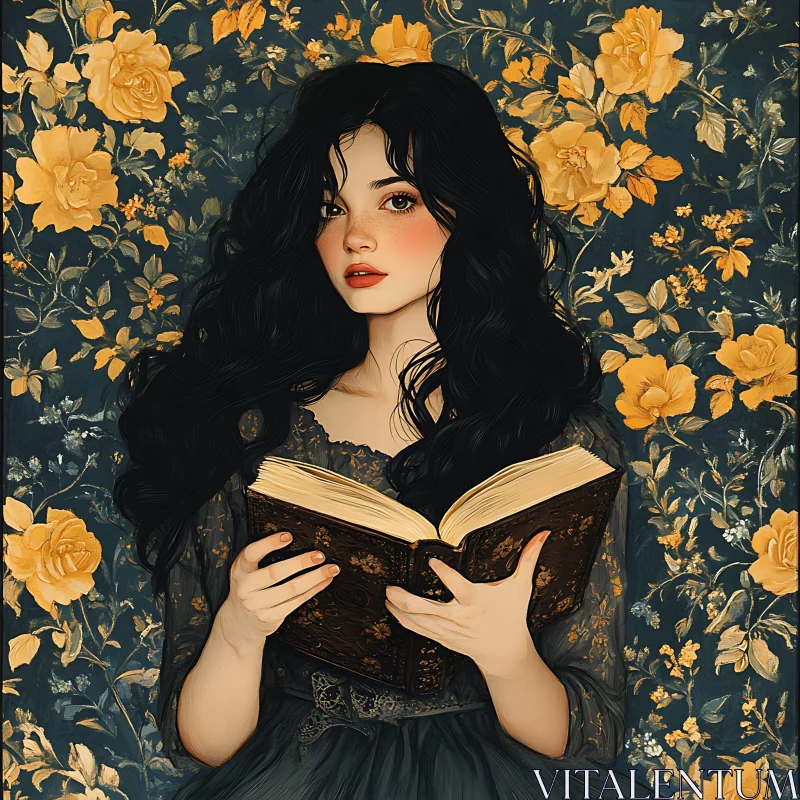 Vintage Portrait of Woman Holding a Book AI Image