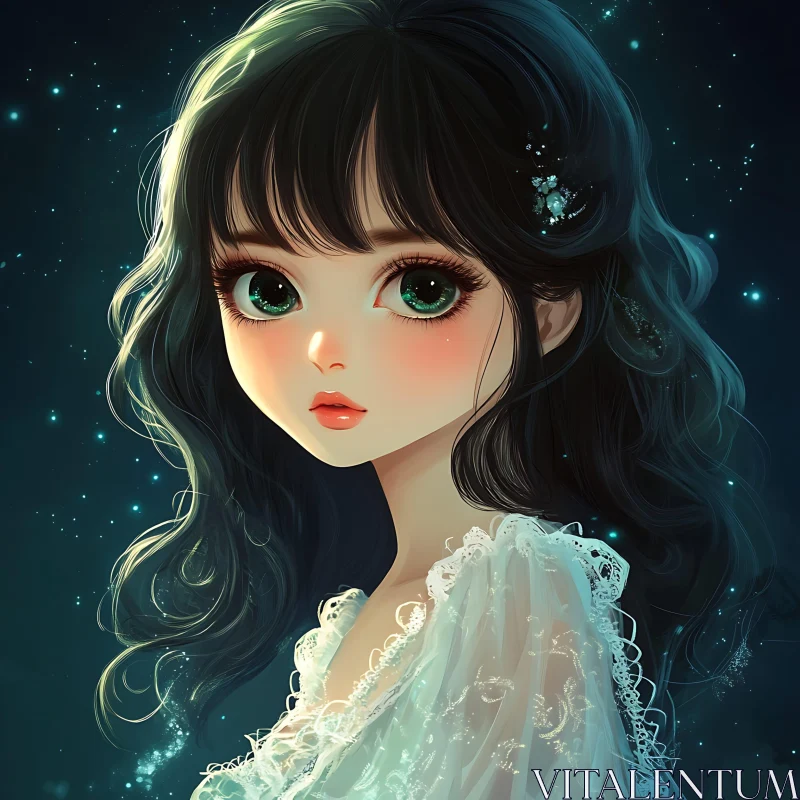 AI ART Mystical Anime Girl with Green Eyes