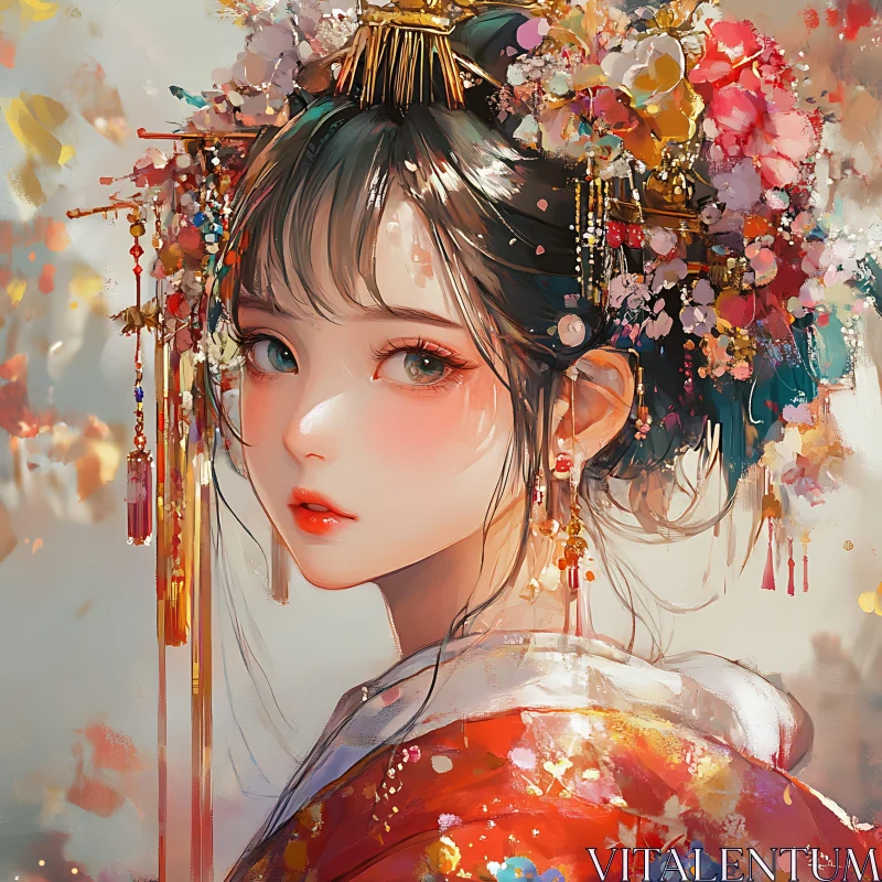 Detailed Anime Illustration of Traditional Beauty AI Image