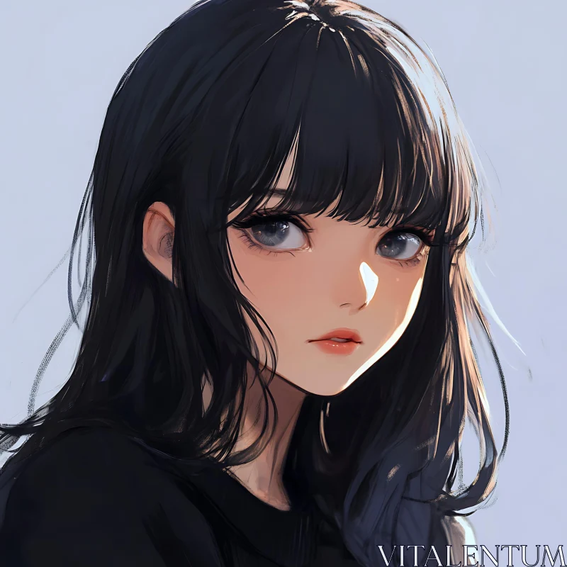 Anime Girl with Black Hair and Blue Eyes AI Image