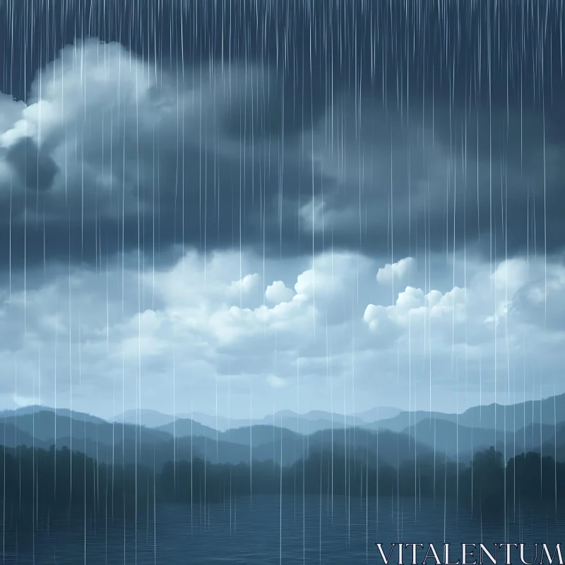 Mountains in the Rain AI Image