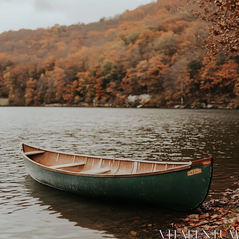 Peaceful Canoeing Amidst Autumn Foliage AI Image