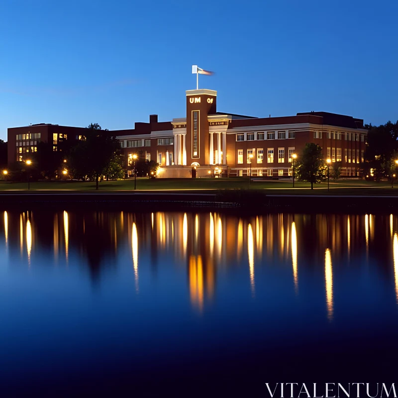 Nighttime Architectural Reflections AI Image