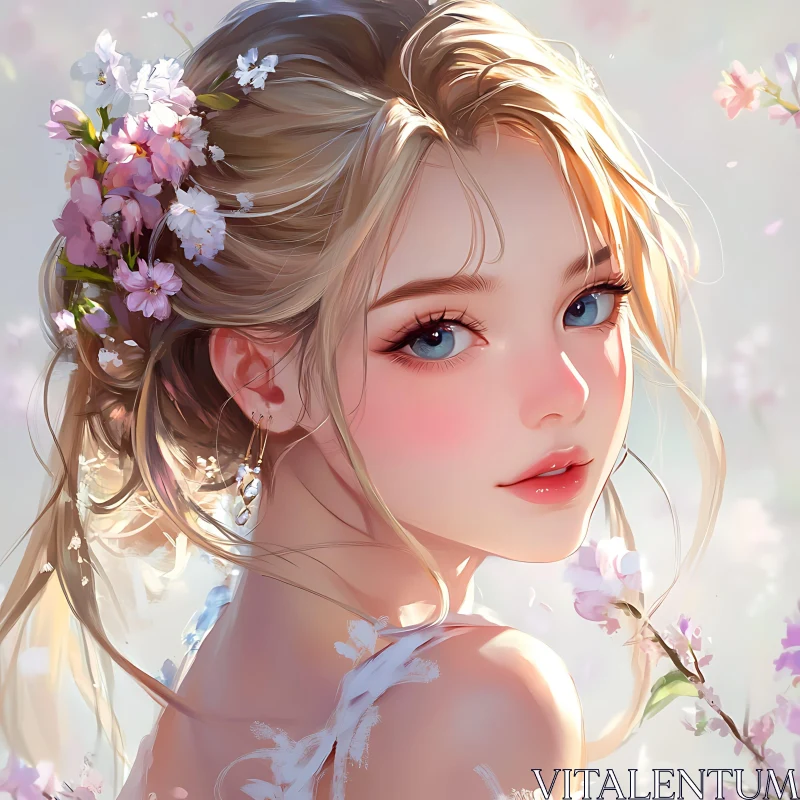 Ethereal Floral Portrait of a Blonde Woman AI Image