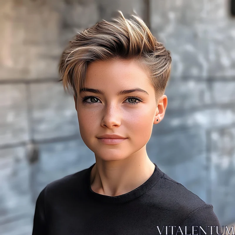 Confident Young Woman Portrait with Styled Short Hair AI Image