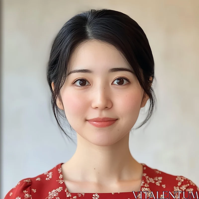 Close-Up of a Young Woman with Warm Expression AI Image