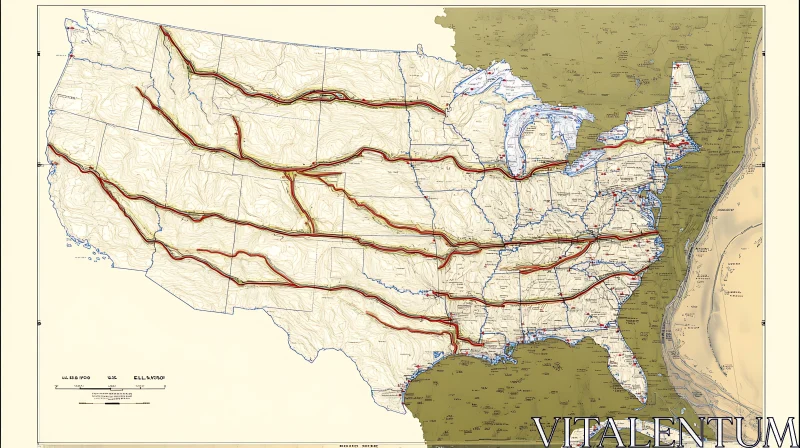 AI ART USA Major Routes Topographical Map