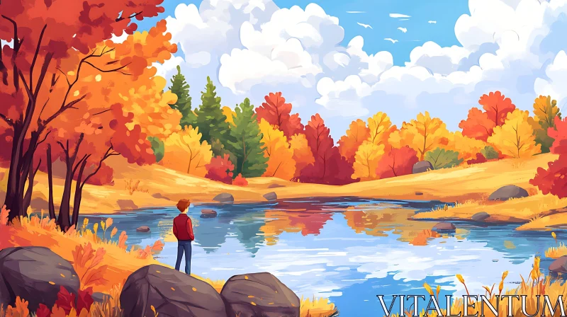 Tranquil Autumn Scene by Lakeside AI Image