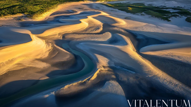 AI ART Winding River Through Sandy Landscape Aerial Shot