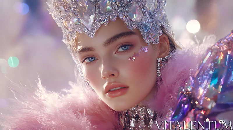 Luxurious Portrait of a Woman in Crystals and Feathers AI Image