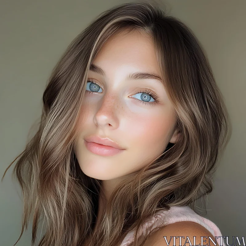 AI ART Striking Blue-Eyed Woman with Freckles