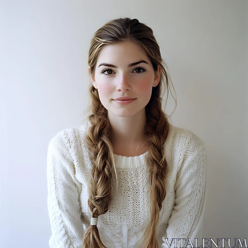 Soft Light Portrait of a Woman in White Sweater AI Image