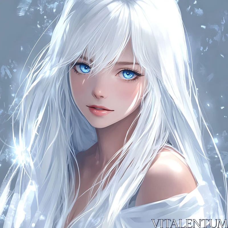 AI ART Anime Character with White Hair and Blue Eyes