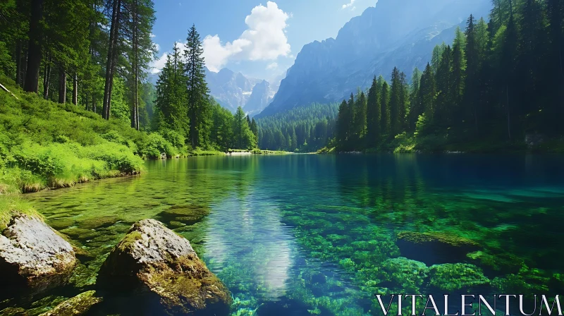 Peaceful Alpine Lake Scene AI Image