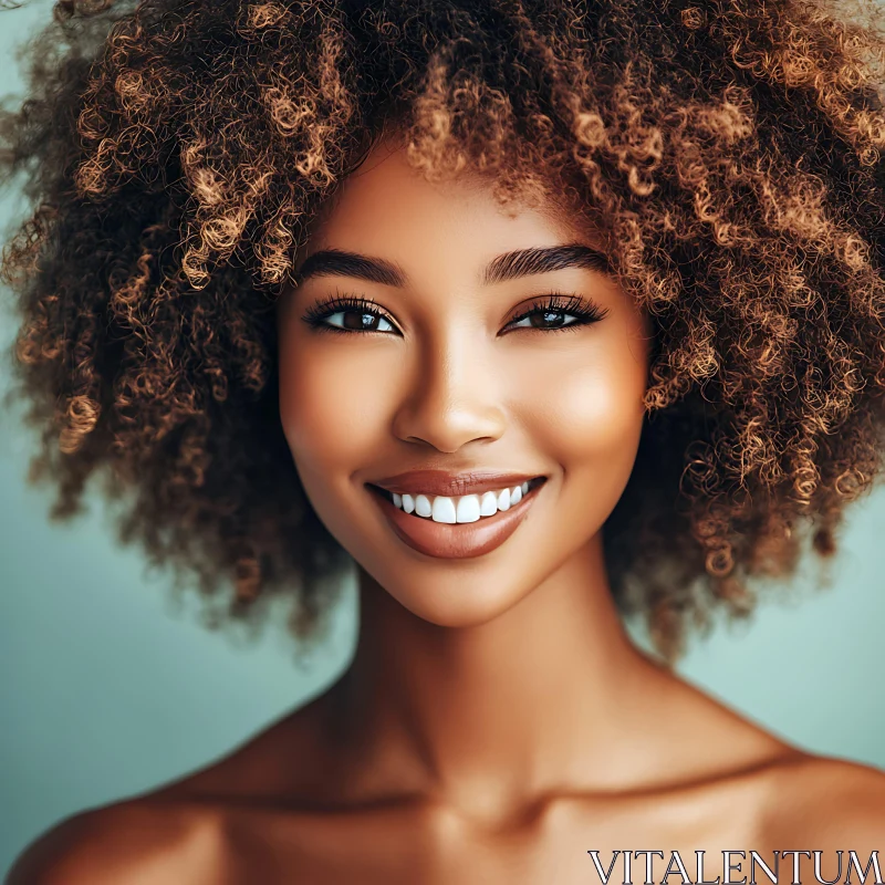 Beautiful Woman Smiling with Curly Hair AI Image