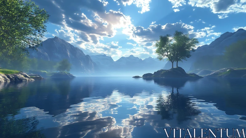Peaceful Lake Landscape with Mountains and Clouds Peaceful Lake Landscape with Mountains and Clouds