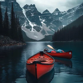Tranquil Canoeing in Pristine Mountain Lake