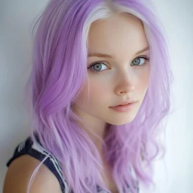 Close-Up Portrait of Woman with Purple Hair