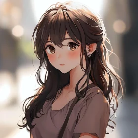 Anime Girl with Brown Hair and Warm Background
