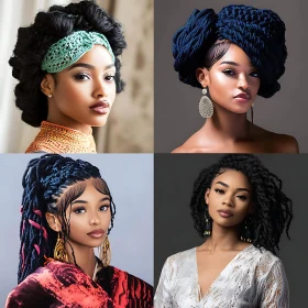 Stylish Women Displaying Unique Hairdos and Accessories