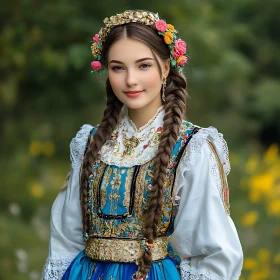Young Woman in Traditional Attire with Floral Accents