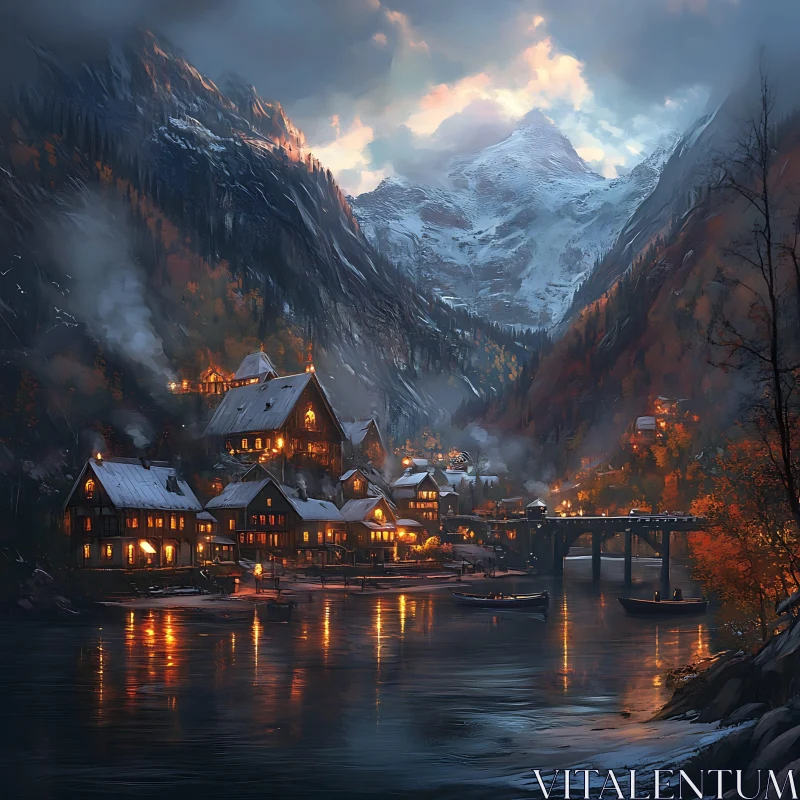 Mountain Village at Dusk