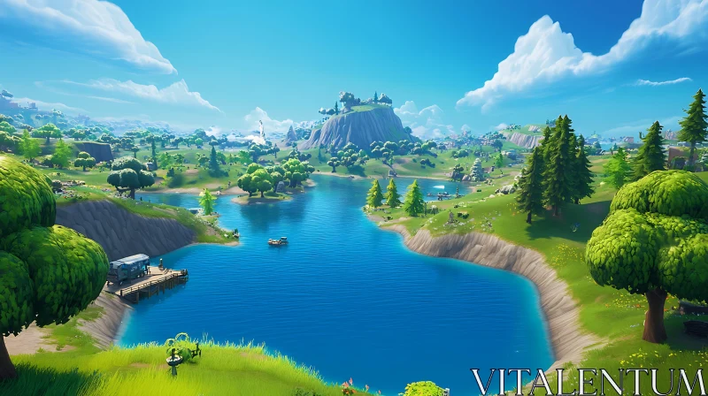 AI ART Scenic Lake Among Lush Hills and Trees