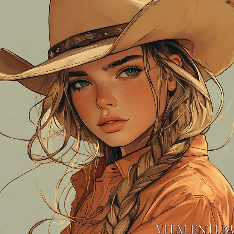 Blonde Cowgirl with Braid and Freckles AI Image