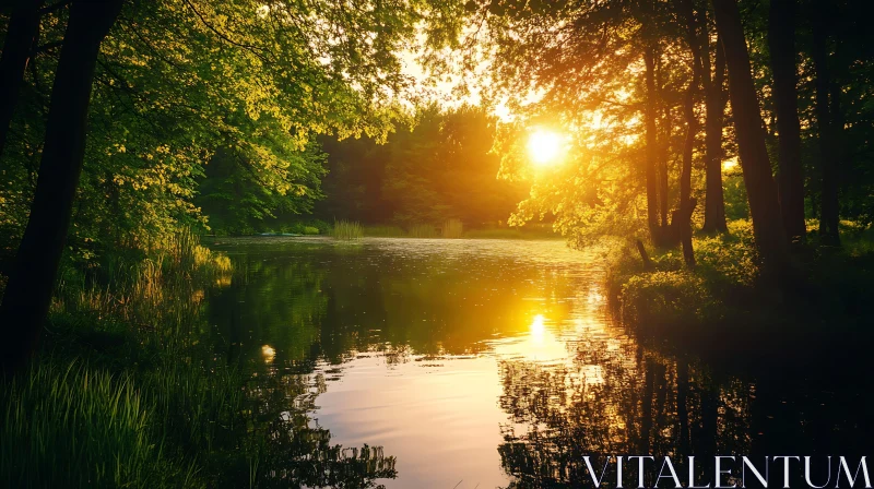 Golden Sunset by the Lake AI Image