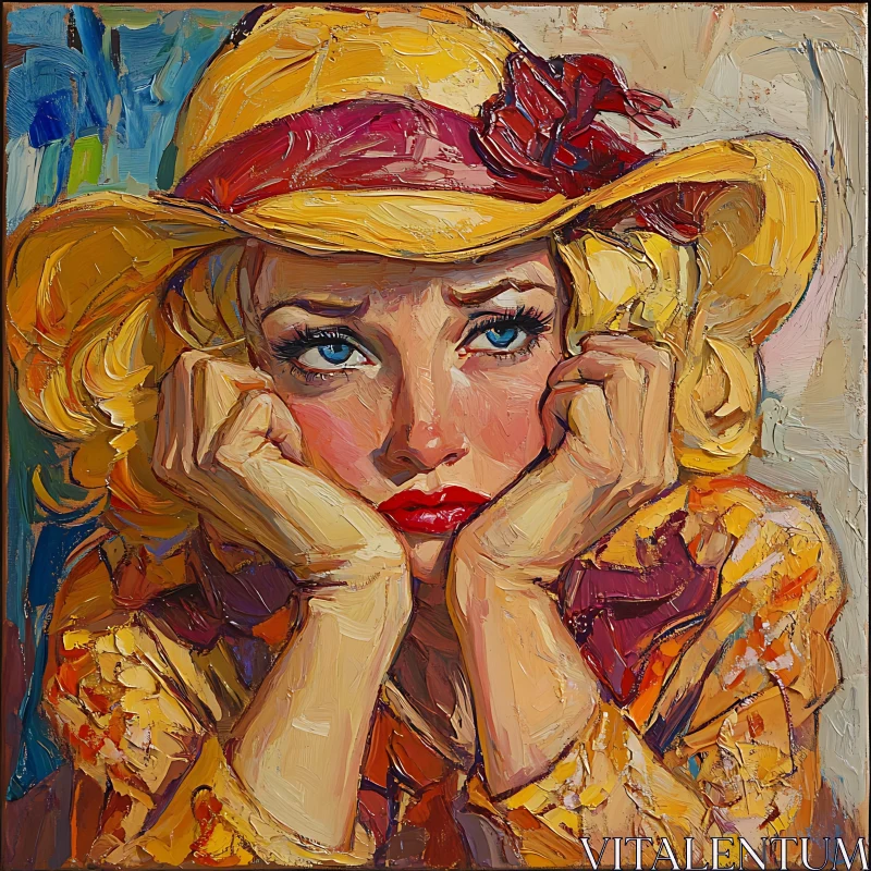 Thoughtful Female Portrait with Bold Colors AI Image