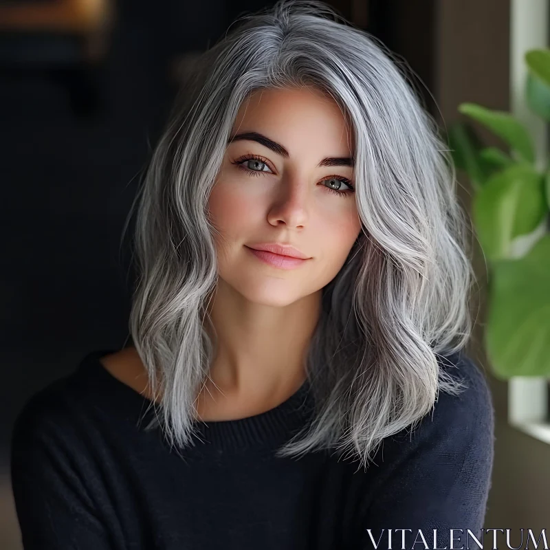 Elegant Grey-Haired Woman in Casual Attire AI Image