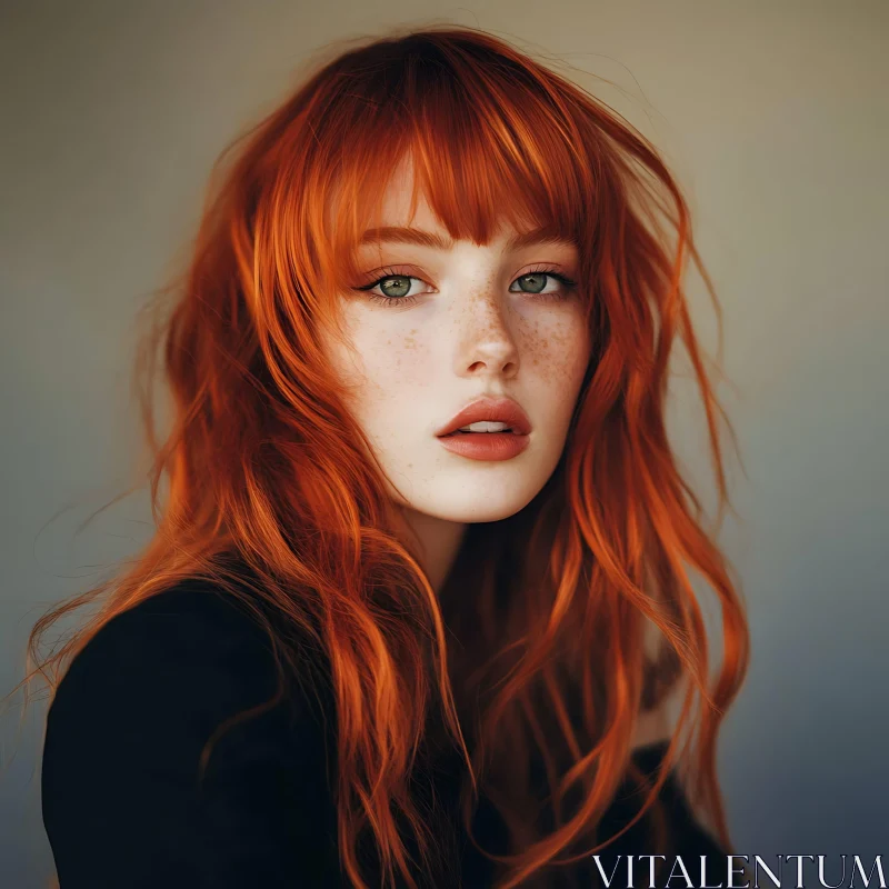 Portrait of a Freckled Redhead Woman AI Image