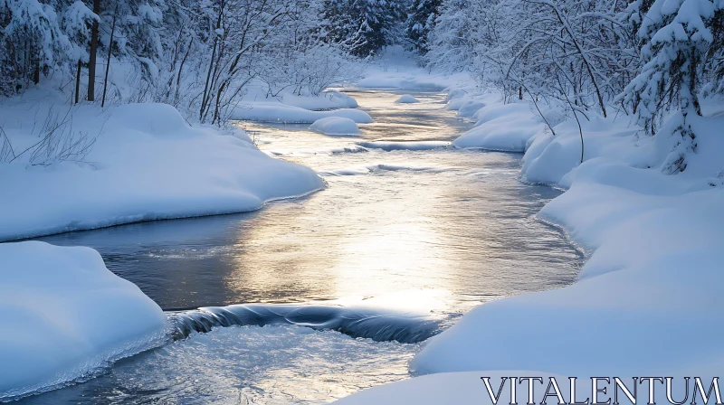 Tranquil Snowy River in Winter AI Image