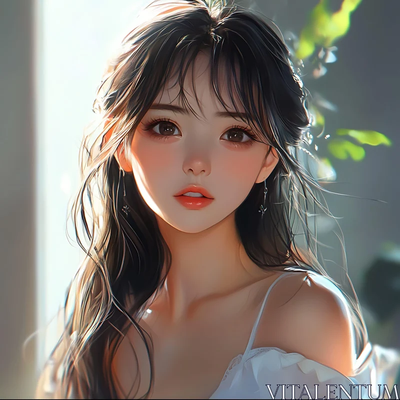 Graceful Anime Girl in Soft Light Digital Art AI Image