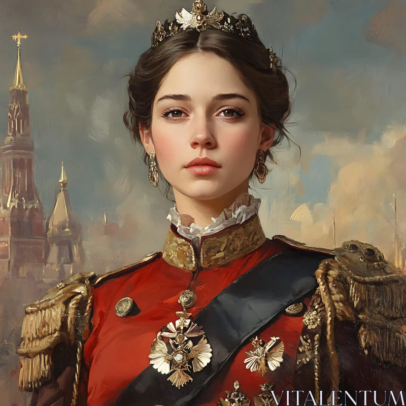 Young Noblewoman in Ornate Uniform AI Image