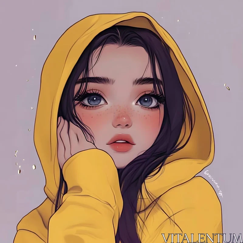 Anime Portrait of a Girl in Yellow Hoodie AI Image