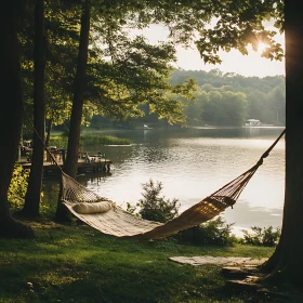 Peaceful Lake with Hammock and Trees