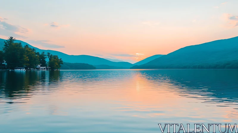 Calm Evening Over a Mountain Lake AI Image