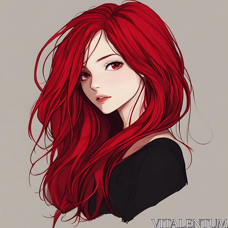 Elegant Anime Girl with Red Hair - Captivating Portrait AI Image