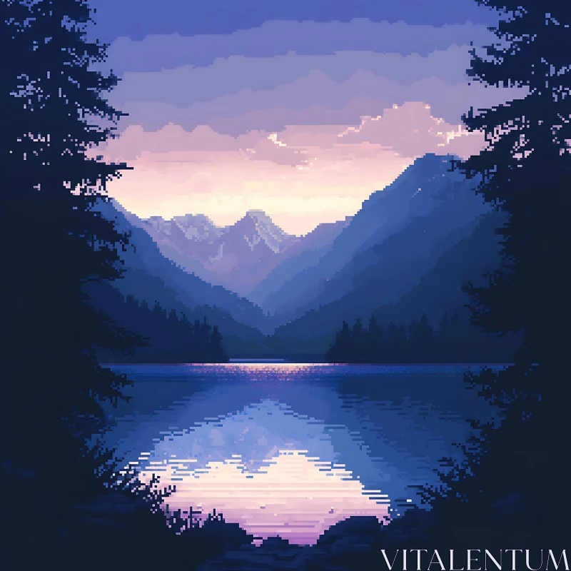 Pixel Art Lakeside Twilight Scene AI Image