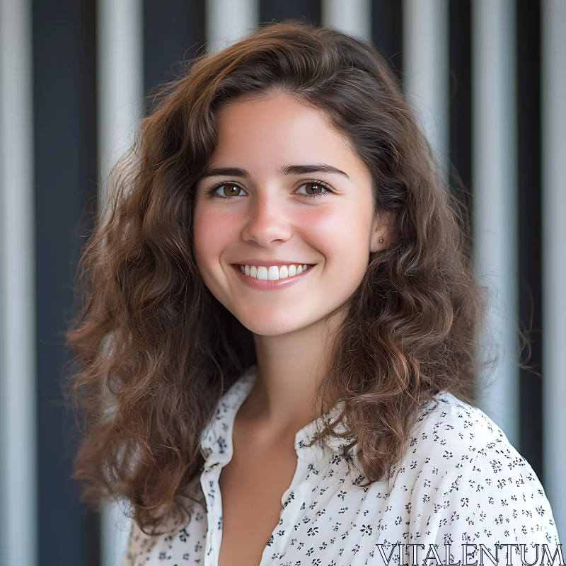 Casual Portrait of Smiling Curly-Haired Woman AI Image