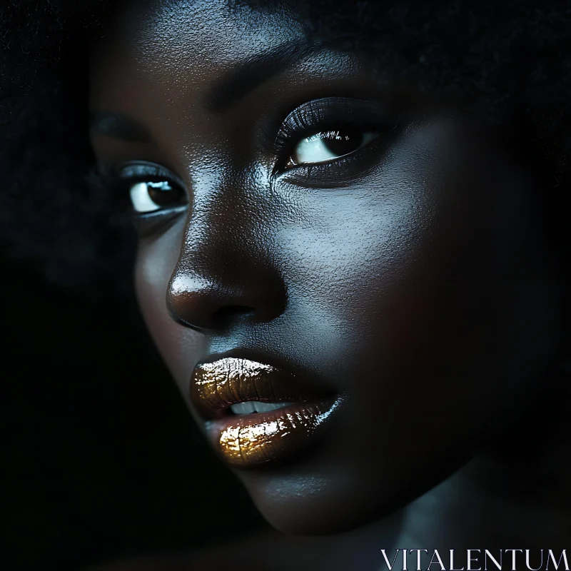 Close-Up Portrait of a Woman with Metallic Makeup AI Image